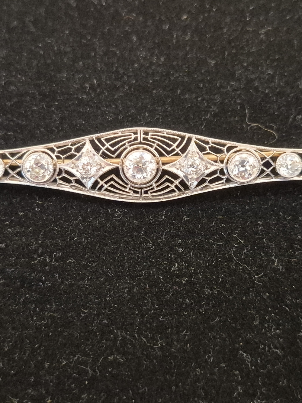 Platinum & 14k Old European 2 CT. Diamond Bar Brooch With GIA GG Appraisal. 6.8g